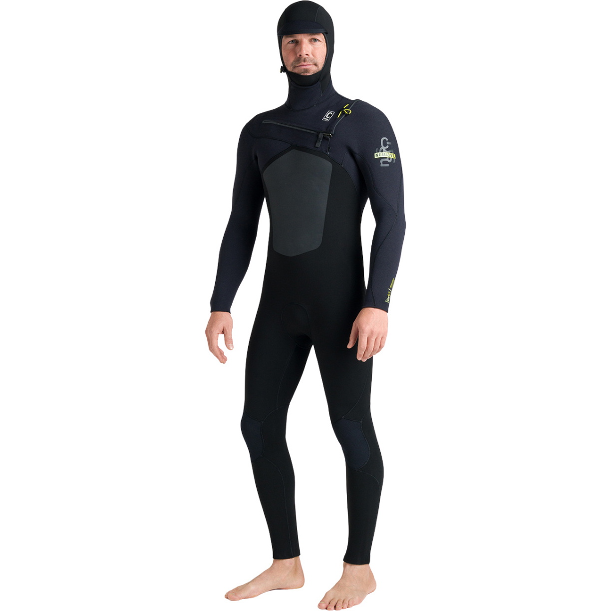 2026 C-Skins Mens Nuwave Rewired 6/5mm Hooded Chest Zip Wetsuit CRW65MH - Black / Black / Lime